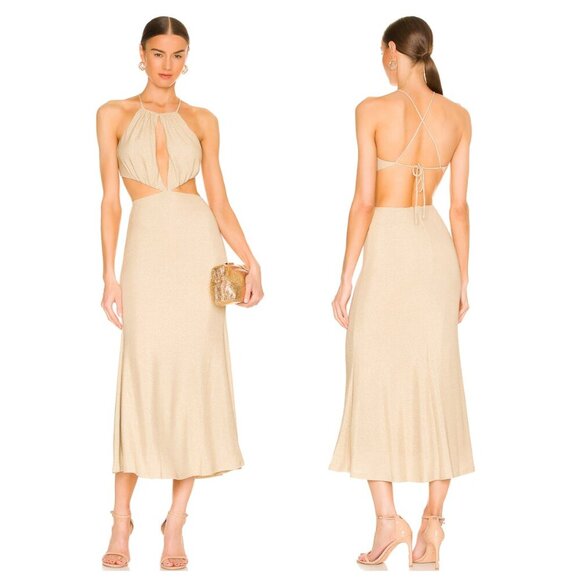 NEW Misha Collection Angel Dress Champagne Metallic Beach Pool Bohemian Vacation - Picture 1 of 7